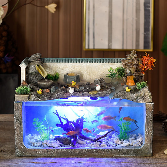 ecological fish tank desktop home fountain landscape aquarium wind water wheel ornaments Office decorations Retro Chinese Europe