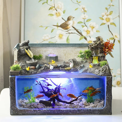 ecological fish tank desktop home fountain landscape aquarium wind water wheel ornaments Office decorations Retro Chinese Europe