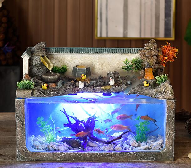 ecological fish tank desktop home fountain landscape aquarium wind water wheel ornaments Office decorations Retro Chinese Europe