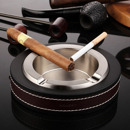 Luxury Oval Golden & Silver Cigar Ashtray Leather Metal Smoking Office Table Accessories