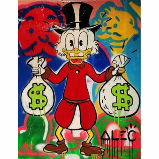 Handmade canvas pop art Alec Graffiti art Donald Duck and money on canvas wall urban pictures