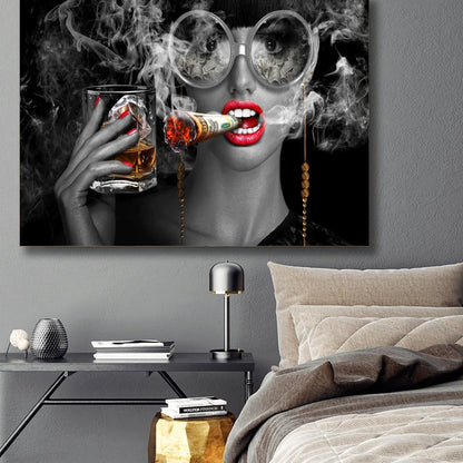Modern Abstract Art Burning Money Smoking Clouds Broker Decor