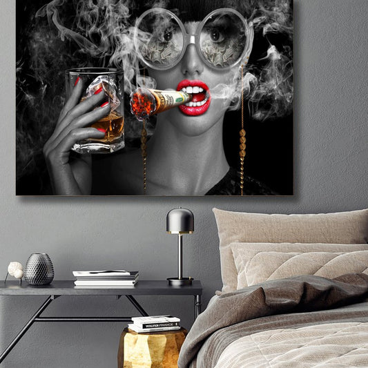 Modern Abstract Art Burning Money Smoking Clouds Broker Decor