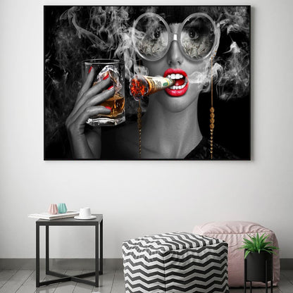 Modern Abstract Art Burning Money Smoking Clouds Broker Decor