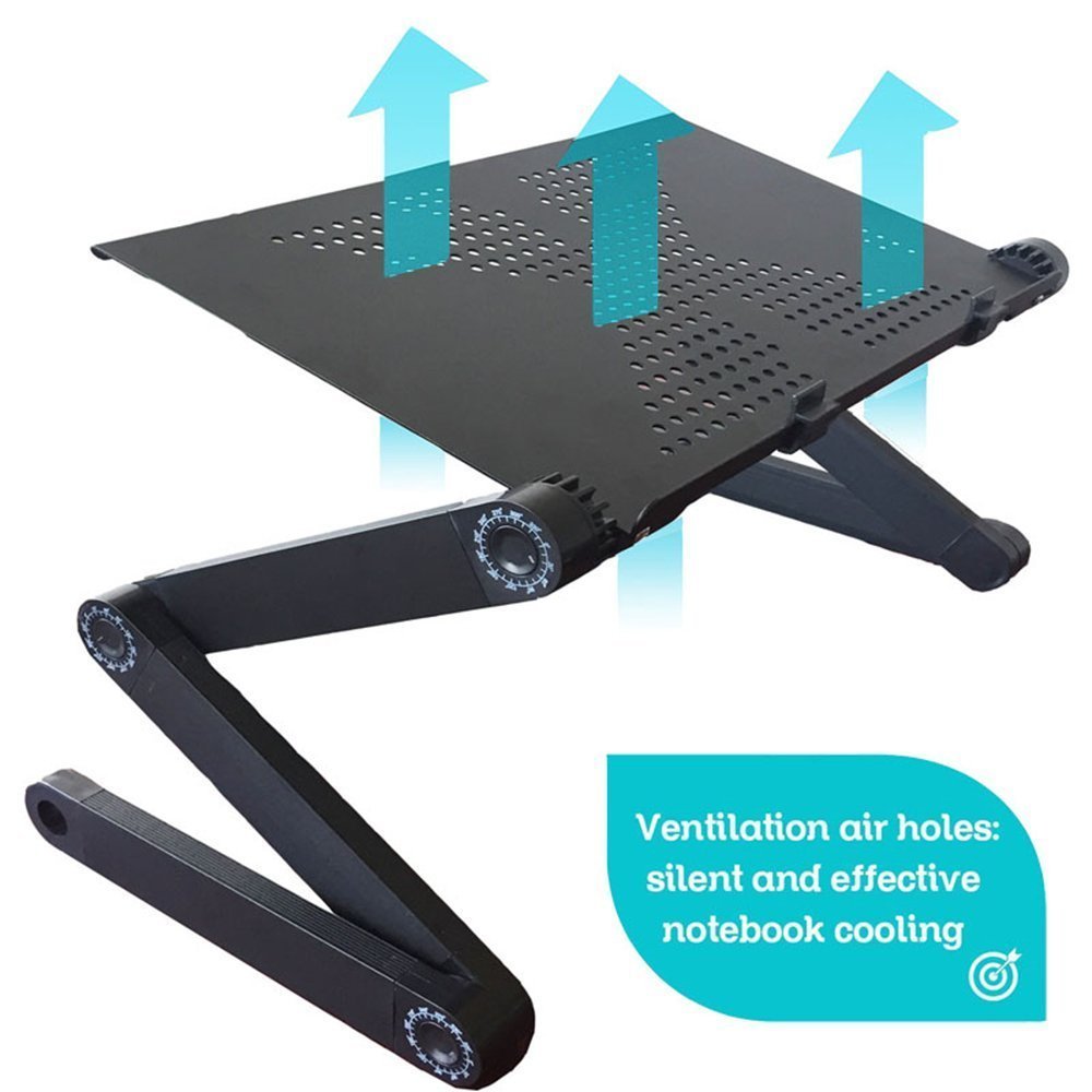 Executive Office Solutions Portable Adjustable Aluminum Laptop Desk Stand Table Vented w CPU Fans Mouse Pad Side Mount Notebook