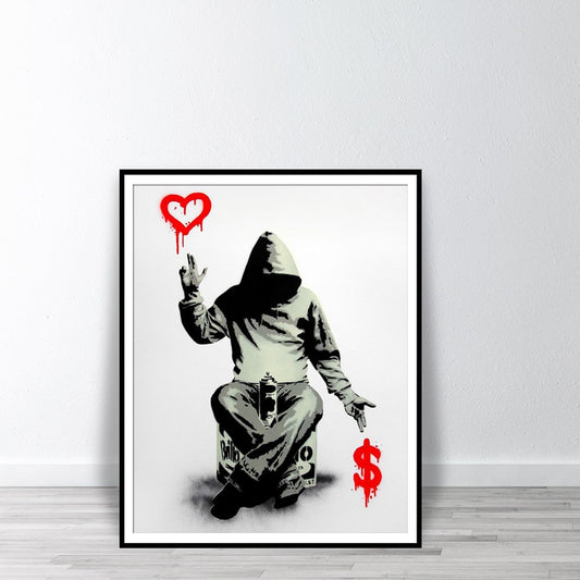 Banksy Street Graffiti Printable Painting Boy Love Money Wall Art Posters And Prints