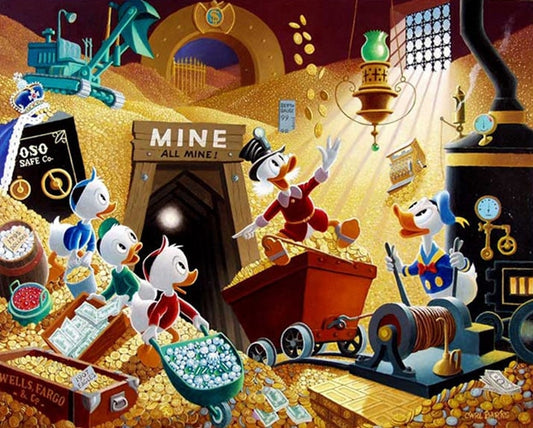 modern cartoon cute ducks gold money Jewelry scenery canvas prints oil painting
