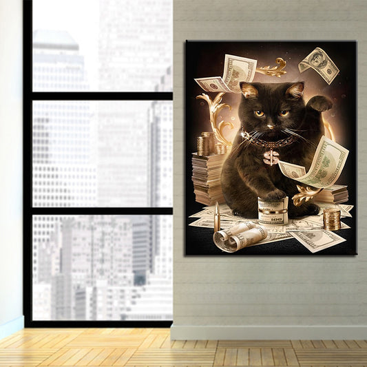 Painting By Numbers Office Wall Oil Painting Cat Money Art Broker Decor