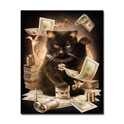 Painting By Numbers Office Wall Oil Painting Cat Money Art Broker Decor