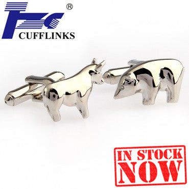 Bull Bear Cufflink Silver Broker Decor
