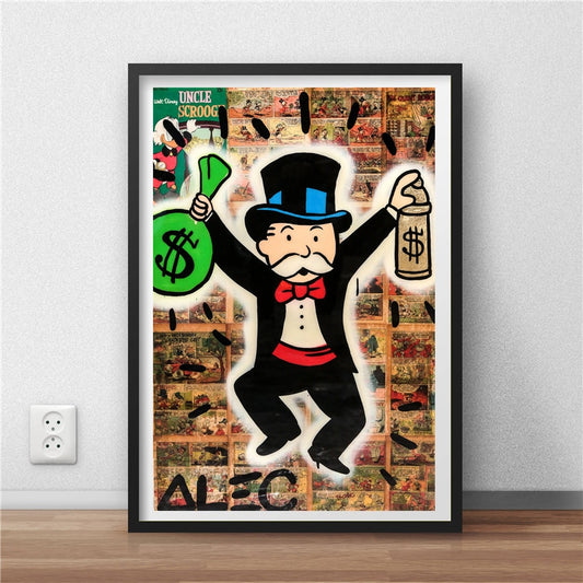 Alec Monopolies Man With Money Bag Canvas Painting Broker Decor