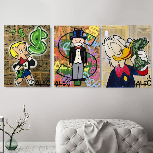 Monopoly Richie Rich Scrooge Dollars Canvas Painting Posters Graffiti Prints Wall Street Art Broker Decor