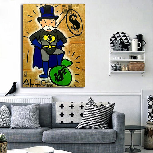 BatMan Money Graffiti Alec Monopoly Guy  Canvas Painting Oil Print