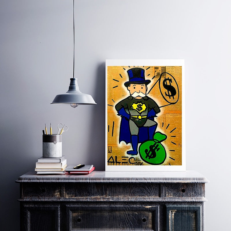 BatMan Money Graffiti Alec Monopoly Guy  Canvas Painting Oil Print
