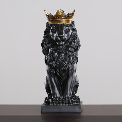 Golden Crown Black lion Statue Animal Figurine Sculpture For Home office broker Decor