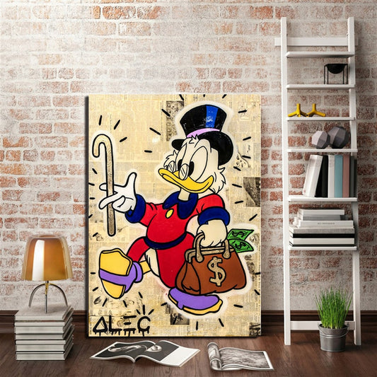 Scrooge Carrying Money Handbag Cane Canvas Prints Wall Art Broker Decoration
