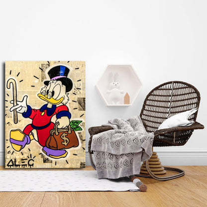 Scrooge Carrying Money Handbag Cane Canvas Prints Wall Art Broker Decoration
