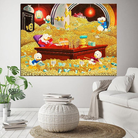 Scrooge Swimming In Money Canvas Painting Oil Print Poster Wall Art HD Picture for Living Room Home Office Broker Decor