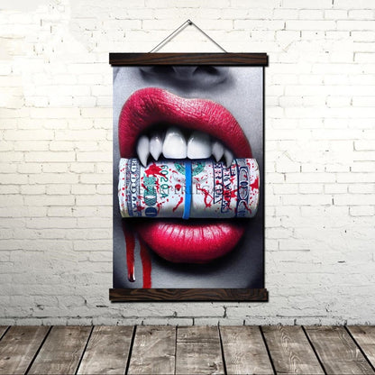 Blood Money Red Lips Scroll Painting Broker Decoration