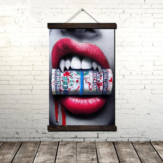 Blood Money Red Lips Scroll Painting Broker Decoration