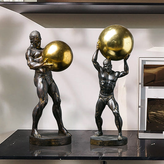 Modern Creative Strong Man Holding A Golden Ball Vintage Statue Home Decor Crafts Room Decoration Objects Office Resin Figurines