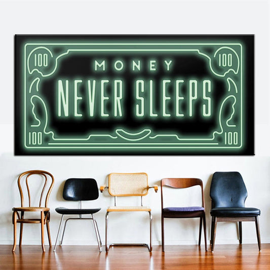 HD Canvas Print Money Never Sleep Nordic Quotes Letter Money Art home decor wall art painting print on canvas office art culture